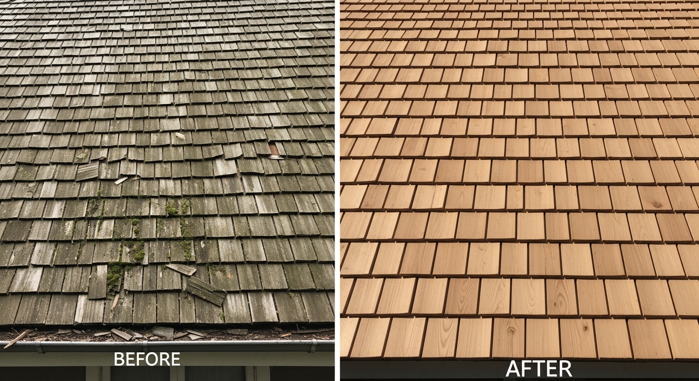 Before and After Cedar Shake Roof Repair and Replacement in Chandler AZ - Veterans Chand Roofing