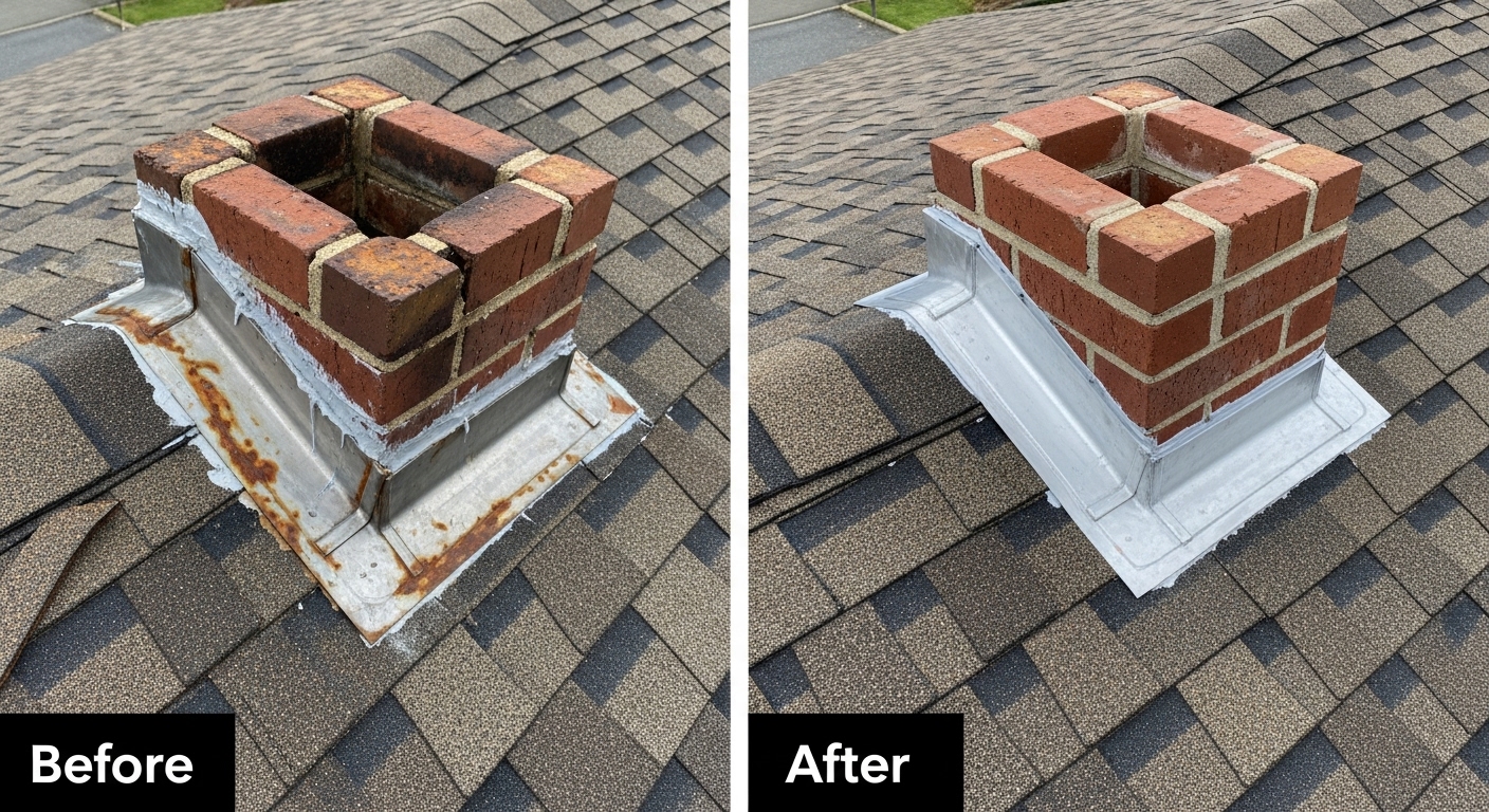 Before and After Chimney Flashing Roof Repair in Chandler AZ - Veterans Chand Roofing