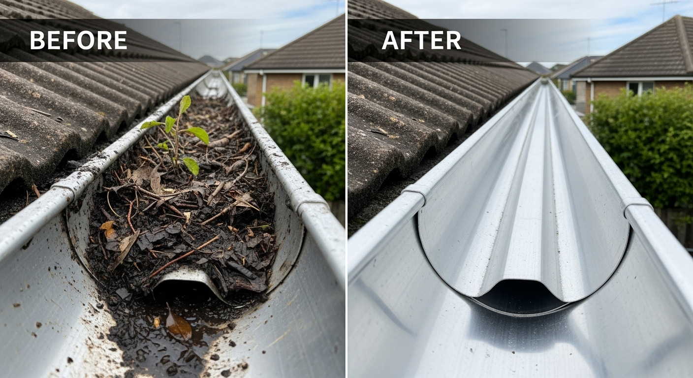 Before and After Professional Gutter Cleaning in Chandler AZ - Veterans Chand Roofing