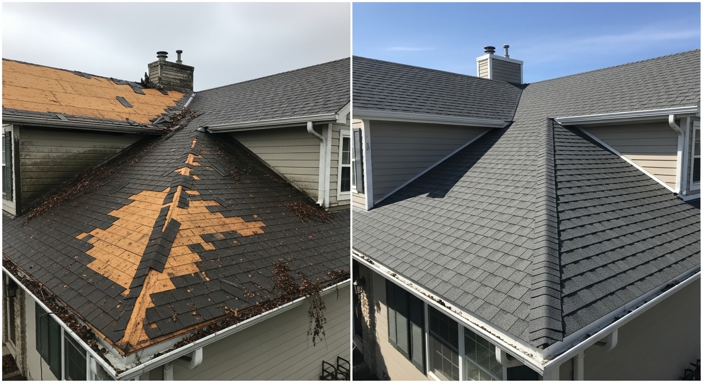 Before and After Shingle Roof Repair & Replacement in Chandler AZ - Veterans Chand Roofing
