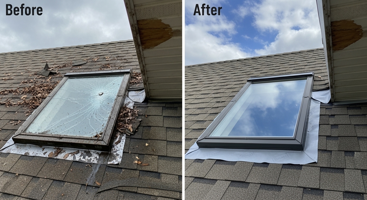 Before and After Skylight Roof Repair & Replacement in Chandler AZ - Veterans Chand Roofing