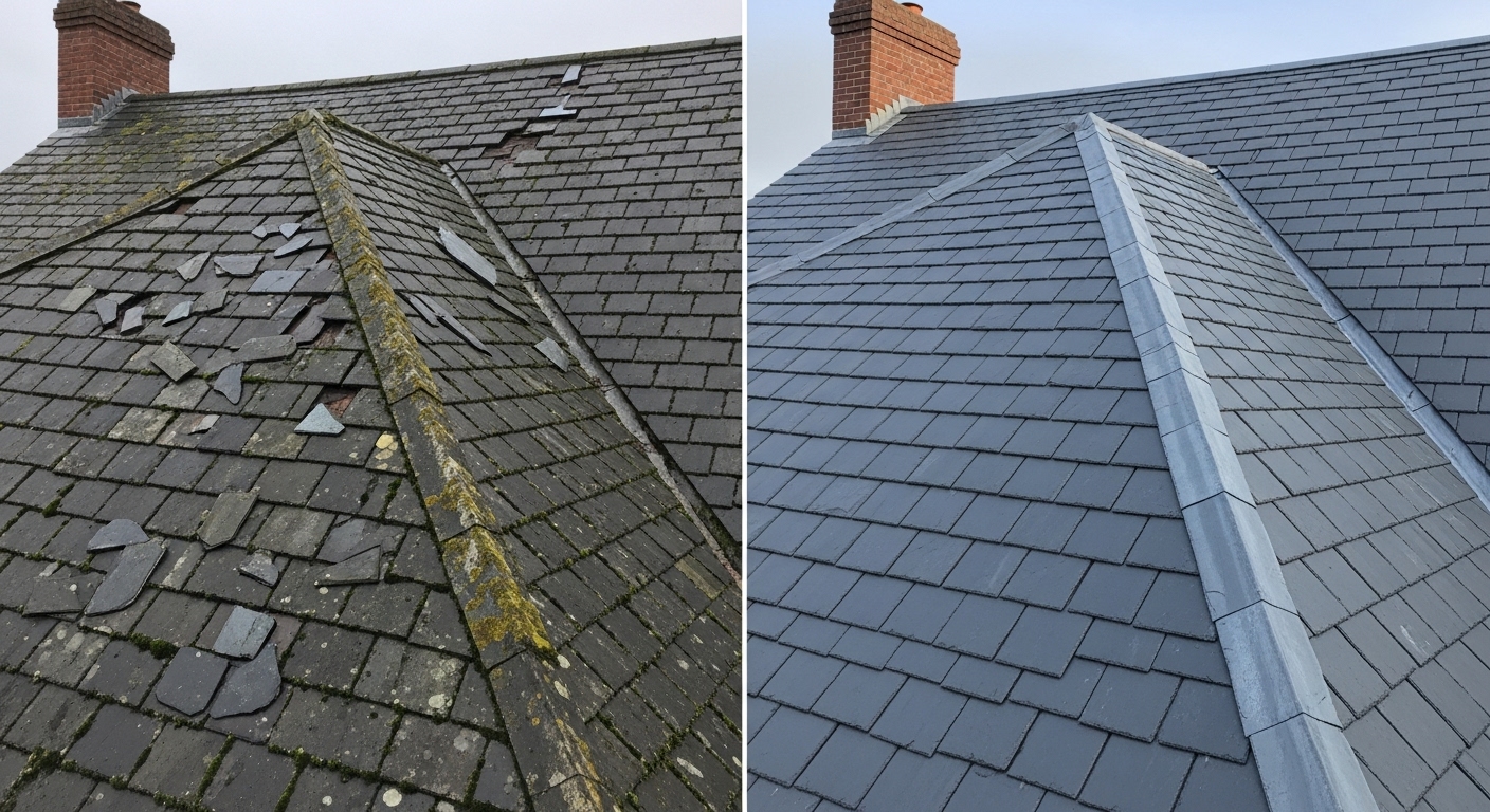 Before and After Slate Roof Repair & Replacement in Chandler AZ - Veterans Chand Roofing