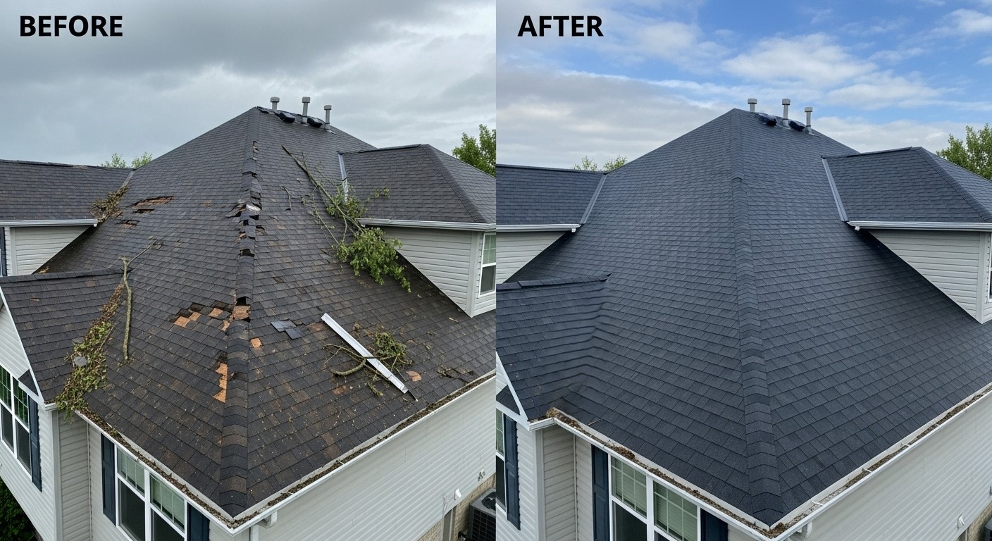 Before and After Storm Damage Roof Repairs & Replacements in Chandler AZ - Veterans Chand Roofing