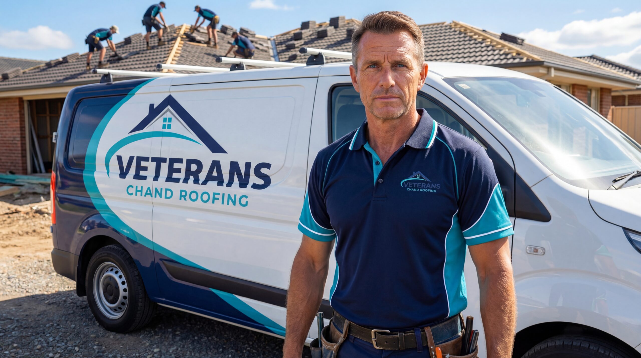 Veterans Chand Roofing foreman and crew on new roof installation project in Chandler AZ