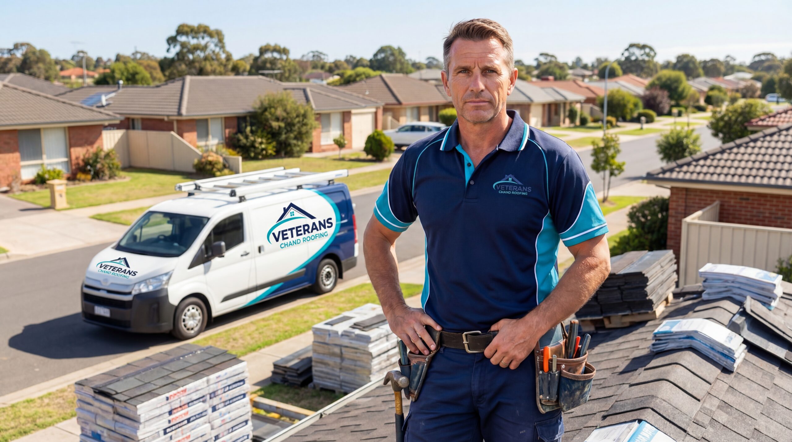Veterans Chand Roofing technician and service van ready to answer roofing questions and serve Chandler AZ homeowners