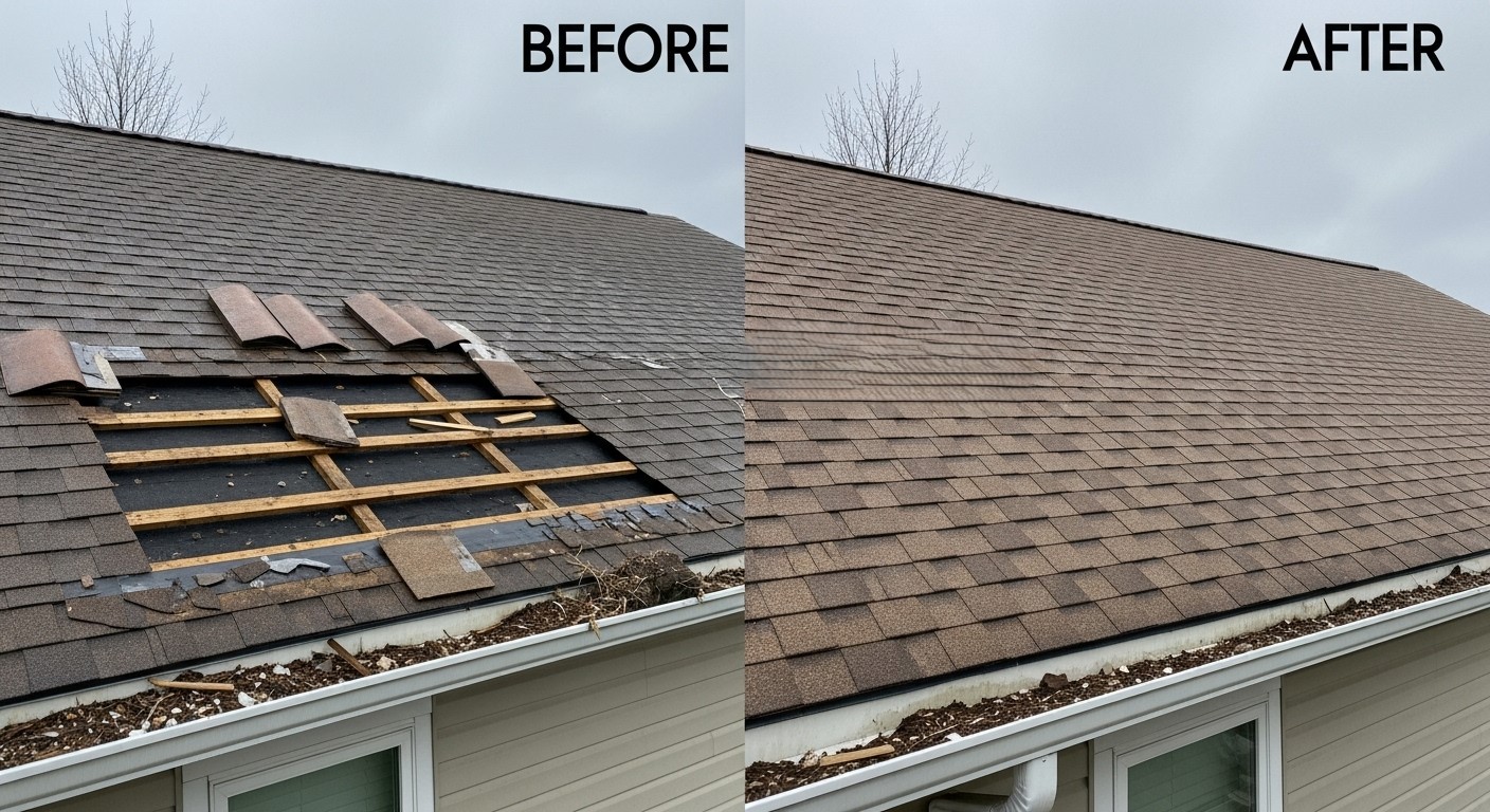 Before and After Water Damage Roof Repair & Replacement in Chandler AZ - Veterans Chand Roofing