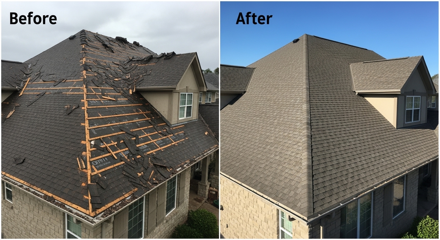 Before and After Wind Damage Roof Repair & Replacement in Chandler AZ - Veterans Chand Roofing